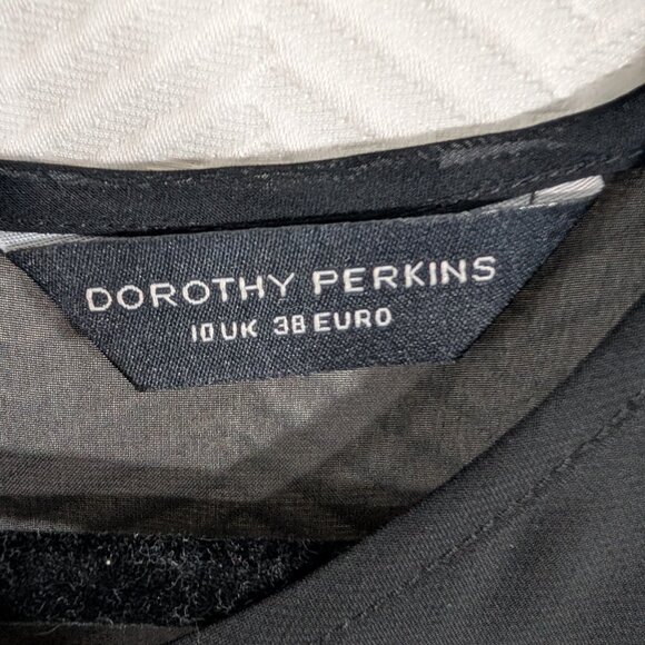 Dorothy Perkins Black Sheer Panel Mini Dress Ruffle Sleeve US 6 8 whimsigoth - Picture 7 of 16